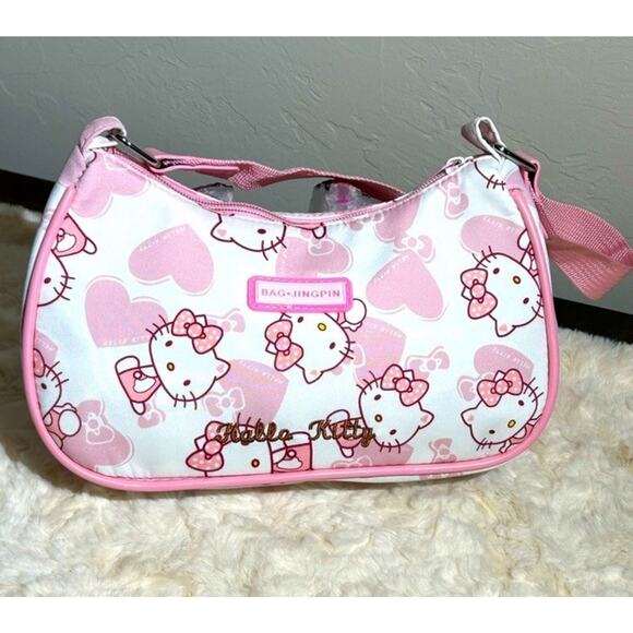 🌊 Hello Kitty Shoulder Purse, Bag, Jingpin Pink White Handbag EUC - J6 - Picture 1 of 3